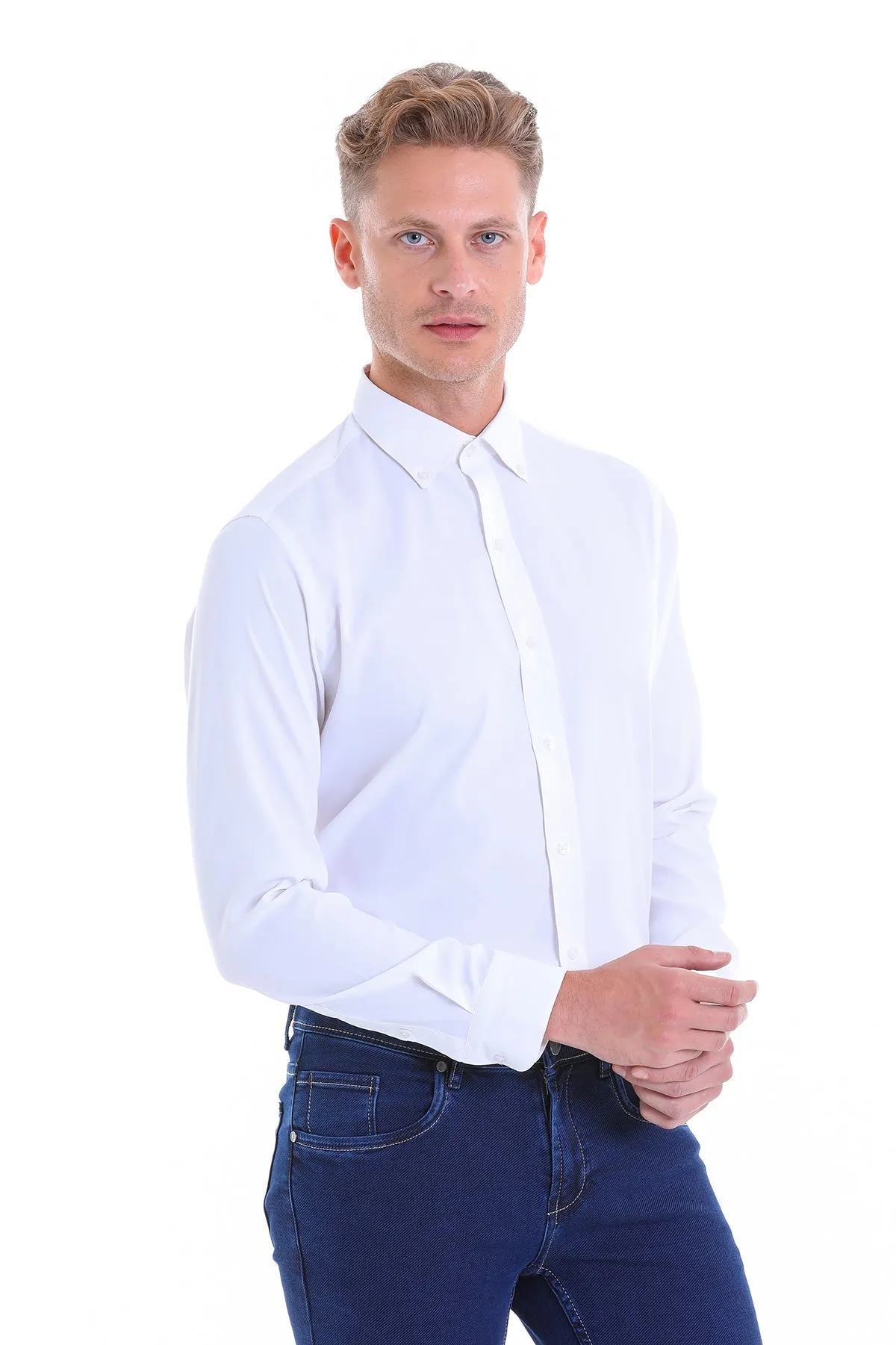 Comfort Fit Long Sleeve White Casual Shirt