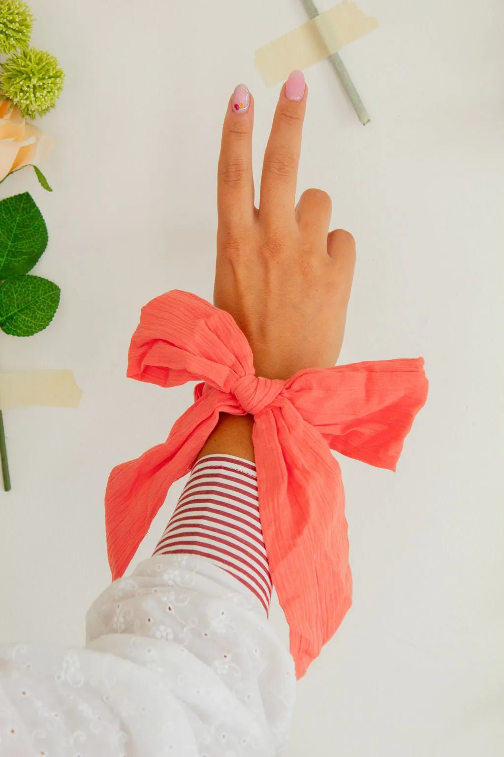 Coral Long Bow Scrunchie