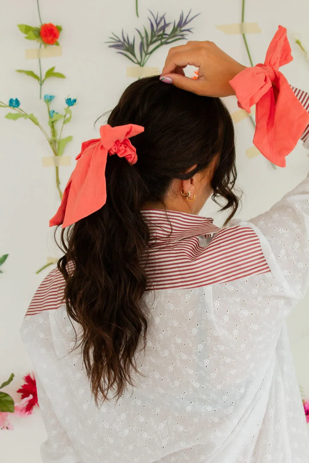 Coral Long Bow Scrunchie