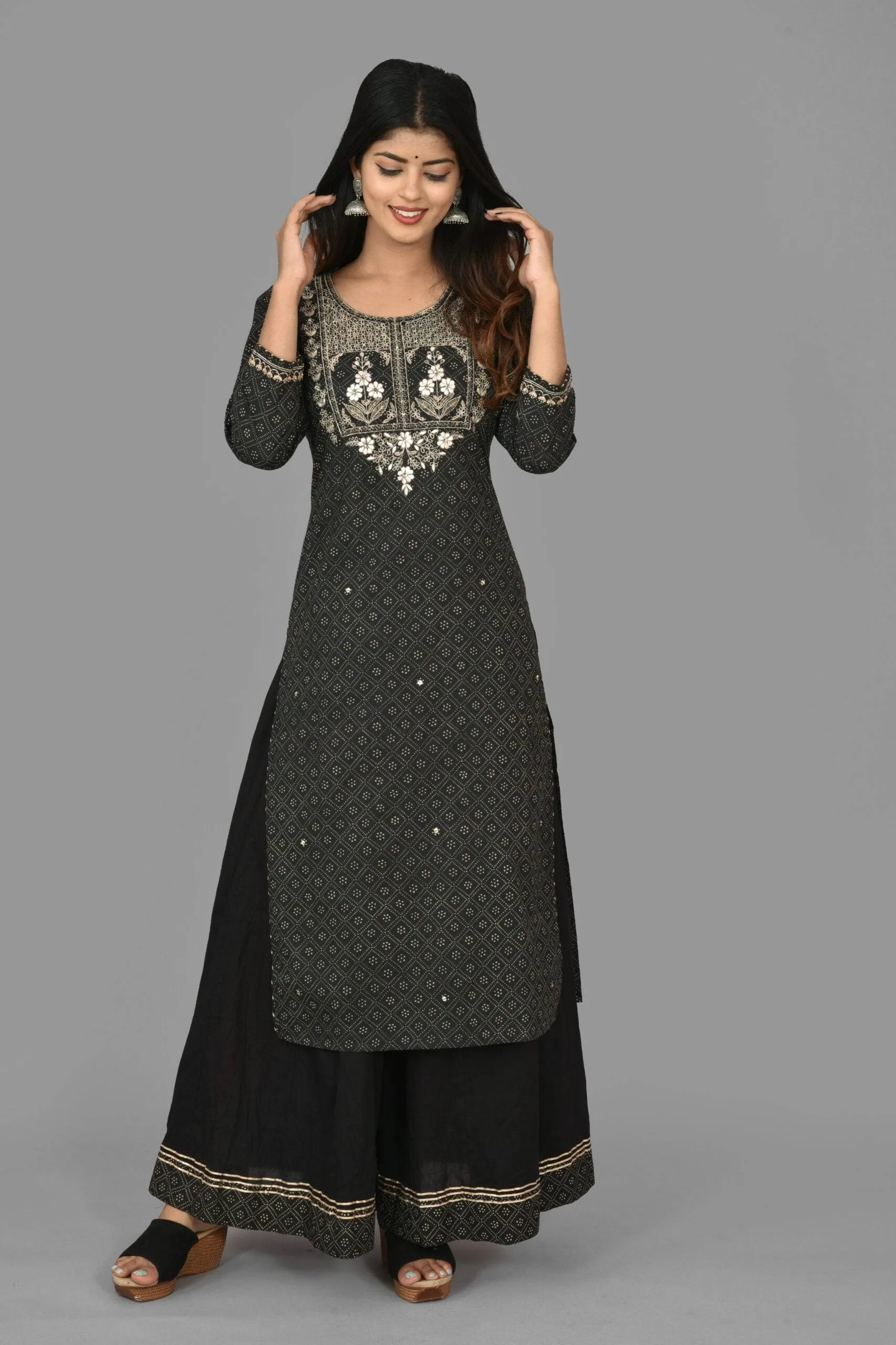 Cotton Black Embroidered Sharara Set