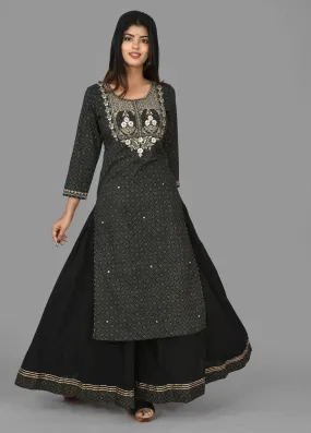 Cotton Black Embroidered Sharara Set