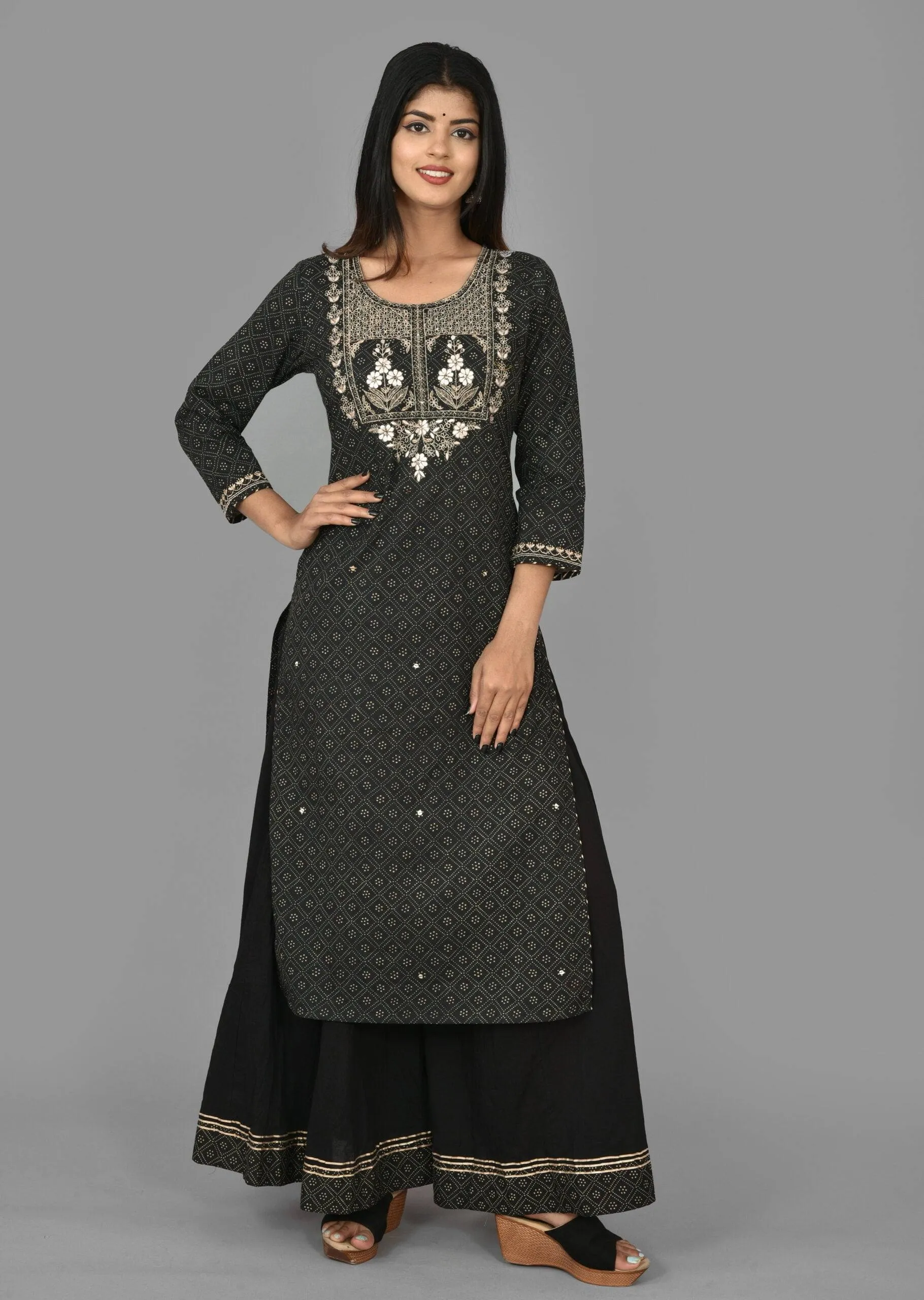 Cotton Black Embroidered Sharara Set