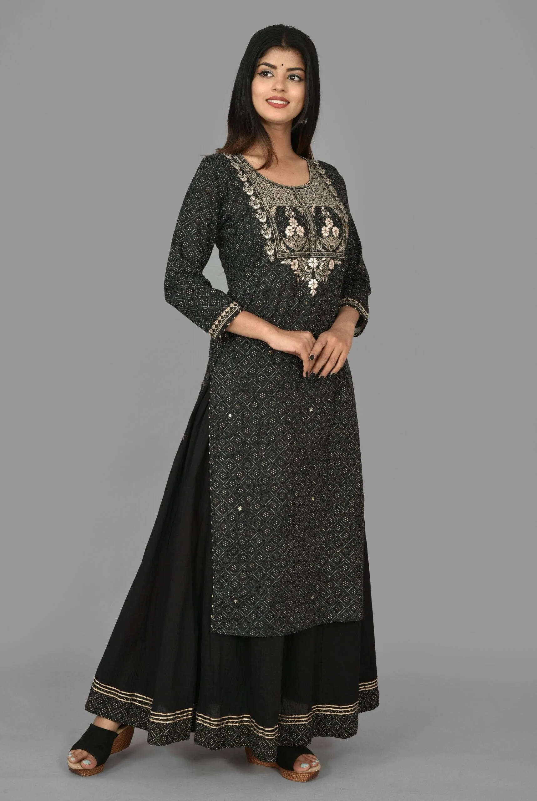 Cotton Black Embroidered Sharara Set