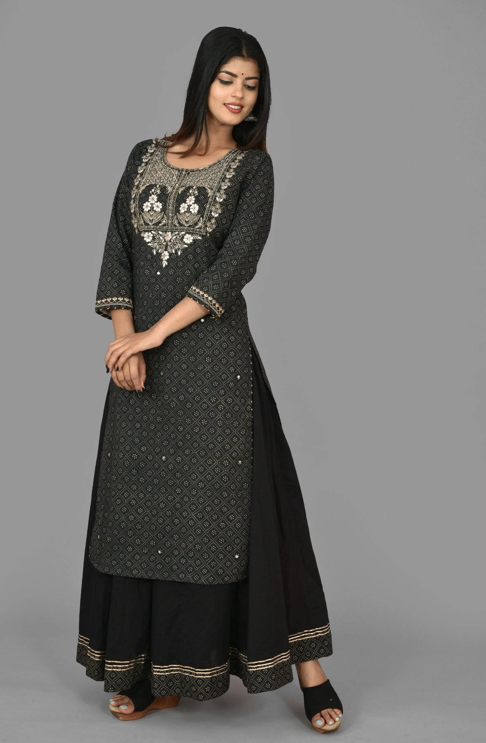 Cotton Black Embroidered Sharara Set