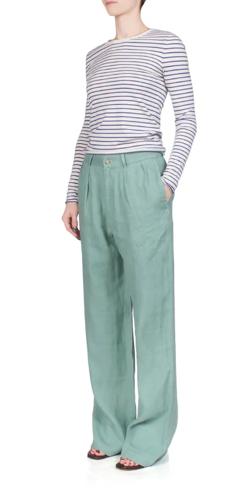 Double Pleat Wide Leg Chino Sage