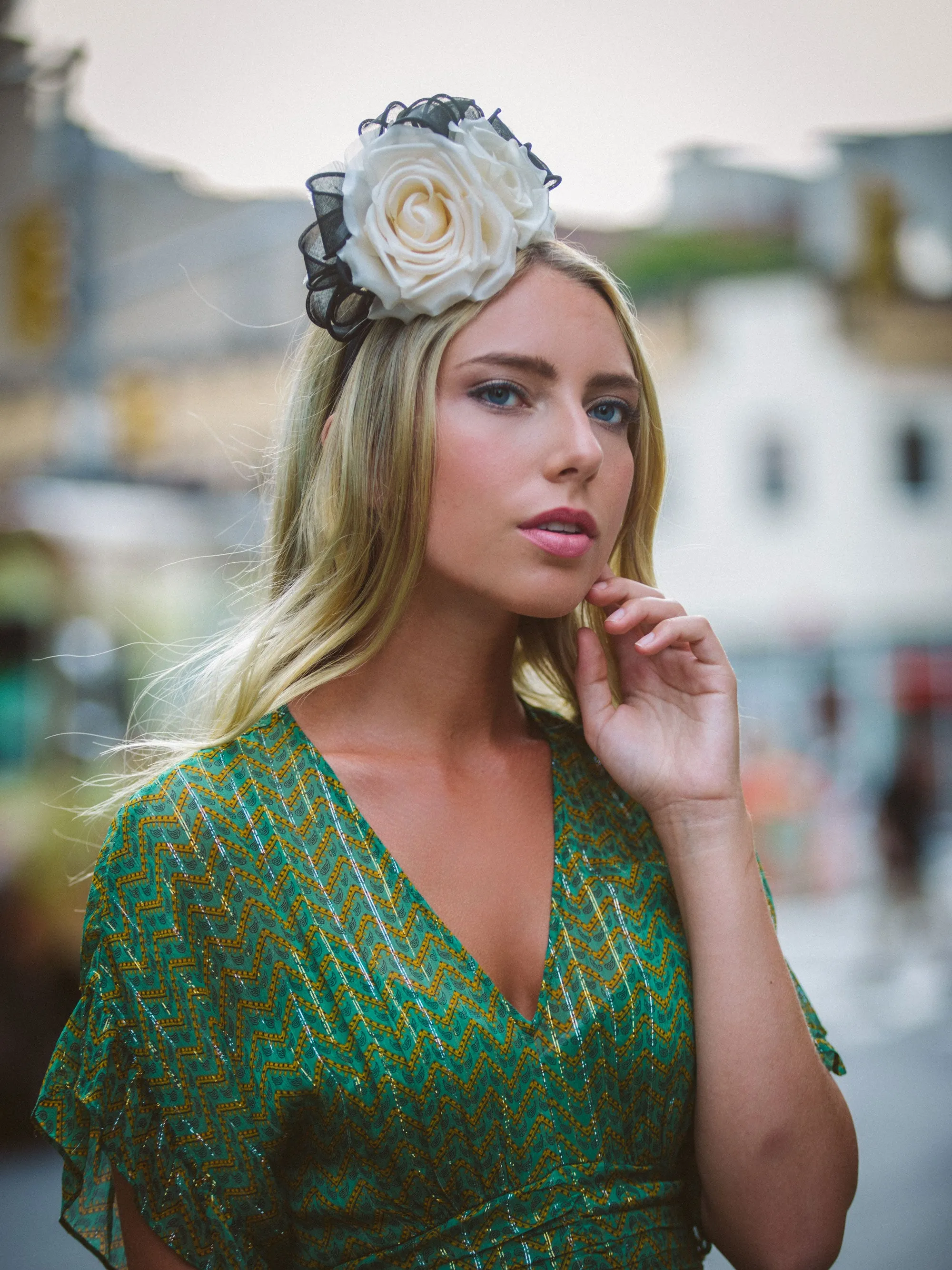 Dulcia: Black and White Rose Headband