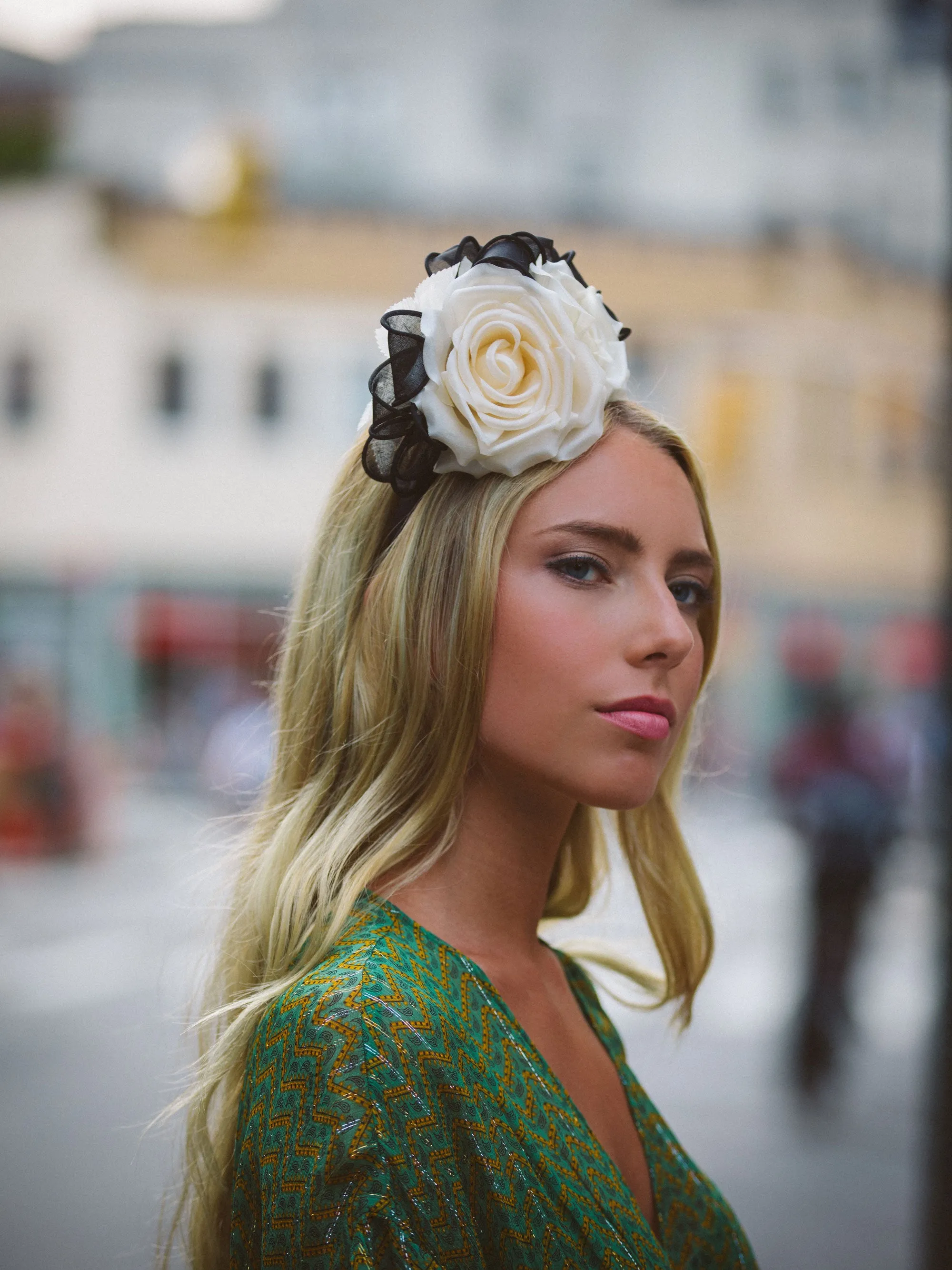 Dulcia: Black and White Rose Headband