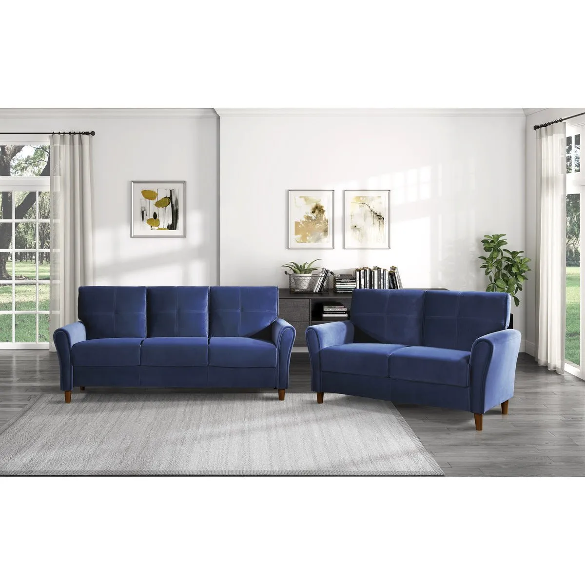 Dunleith Collection Loveseat Blue Velvet Fabric