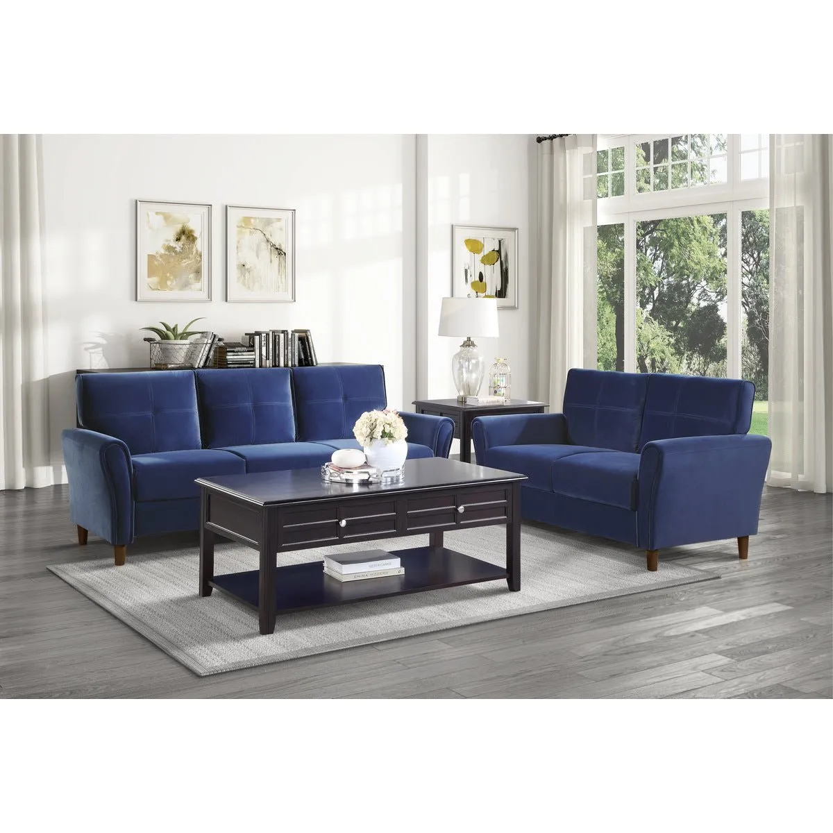 Dunleith Collection Loveseat Blue Velvet Fabric