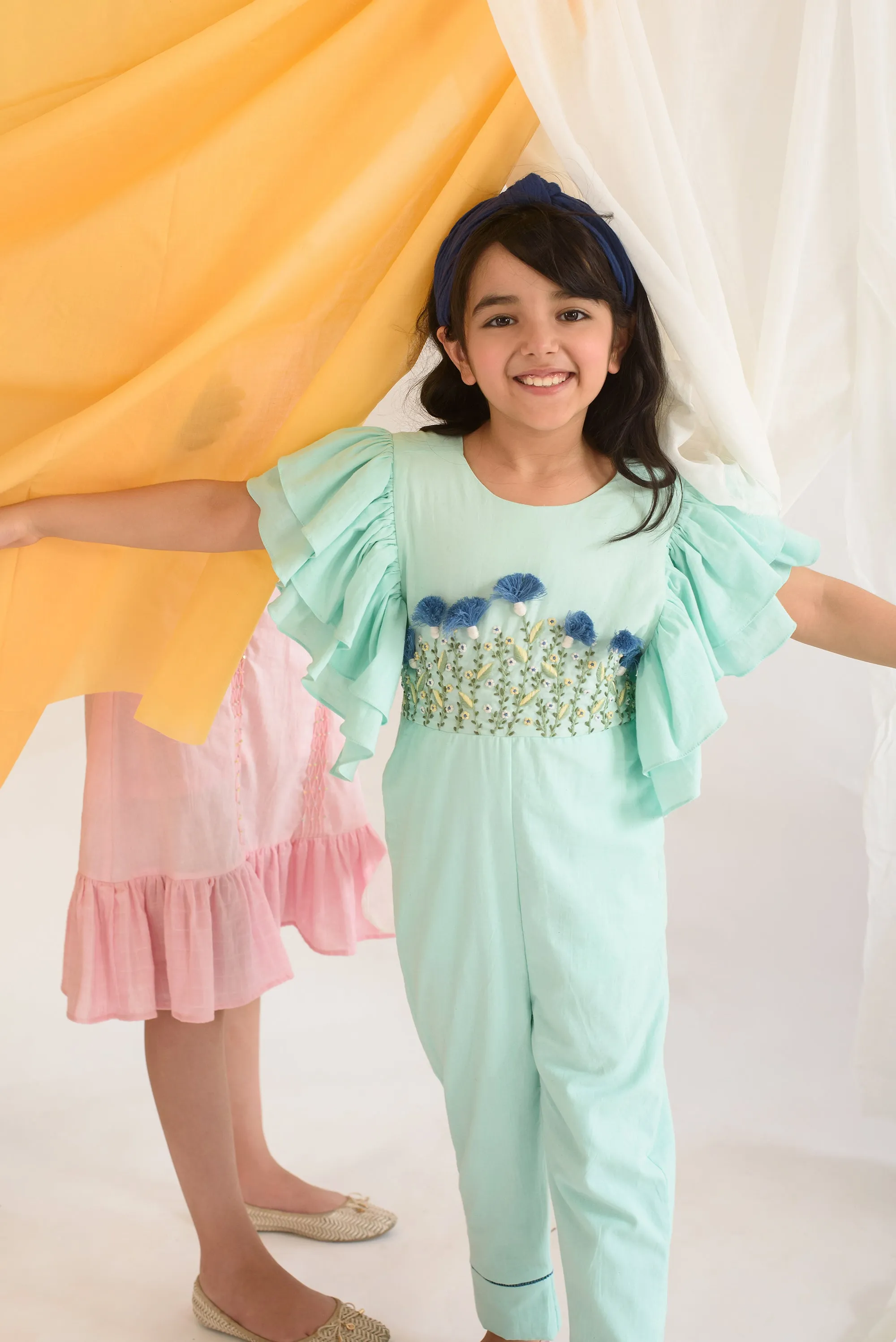 Emerald Bay- Embroidered Organic Cotton Jumpsuit For Girls