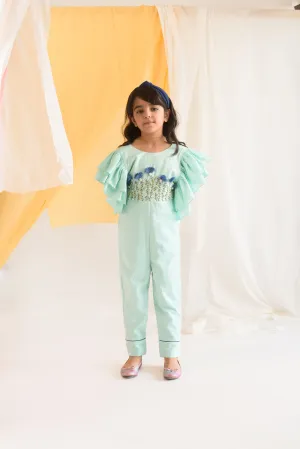 Emerald Bay- Embroidered Organic Cotton Jumpsuit For Girls