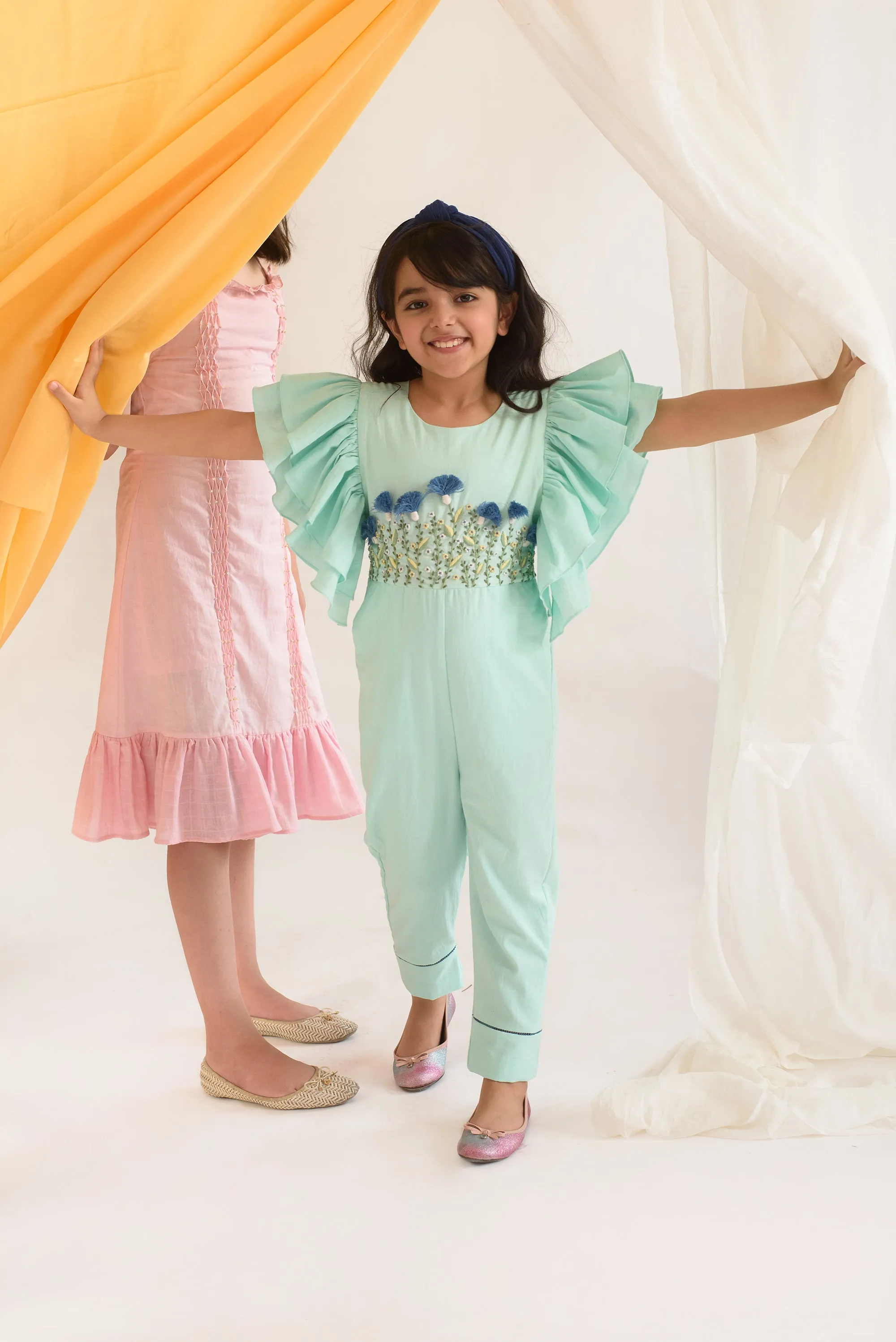 Emerald Bay- Embroidered Organic Cotton Jumpsuit For Girls