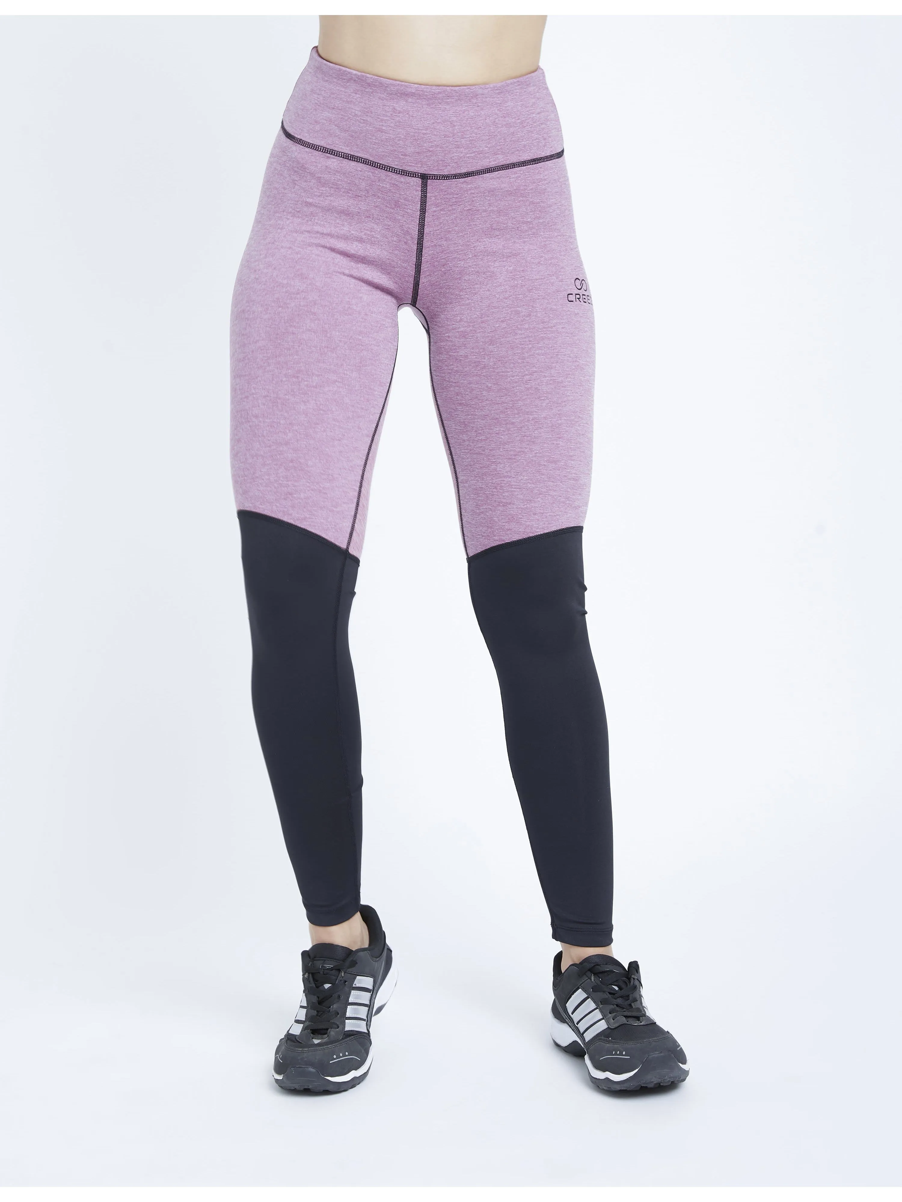 Essential Color Block Mauve Black Full Length Leggings