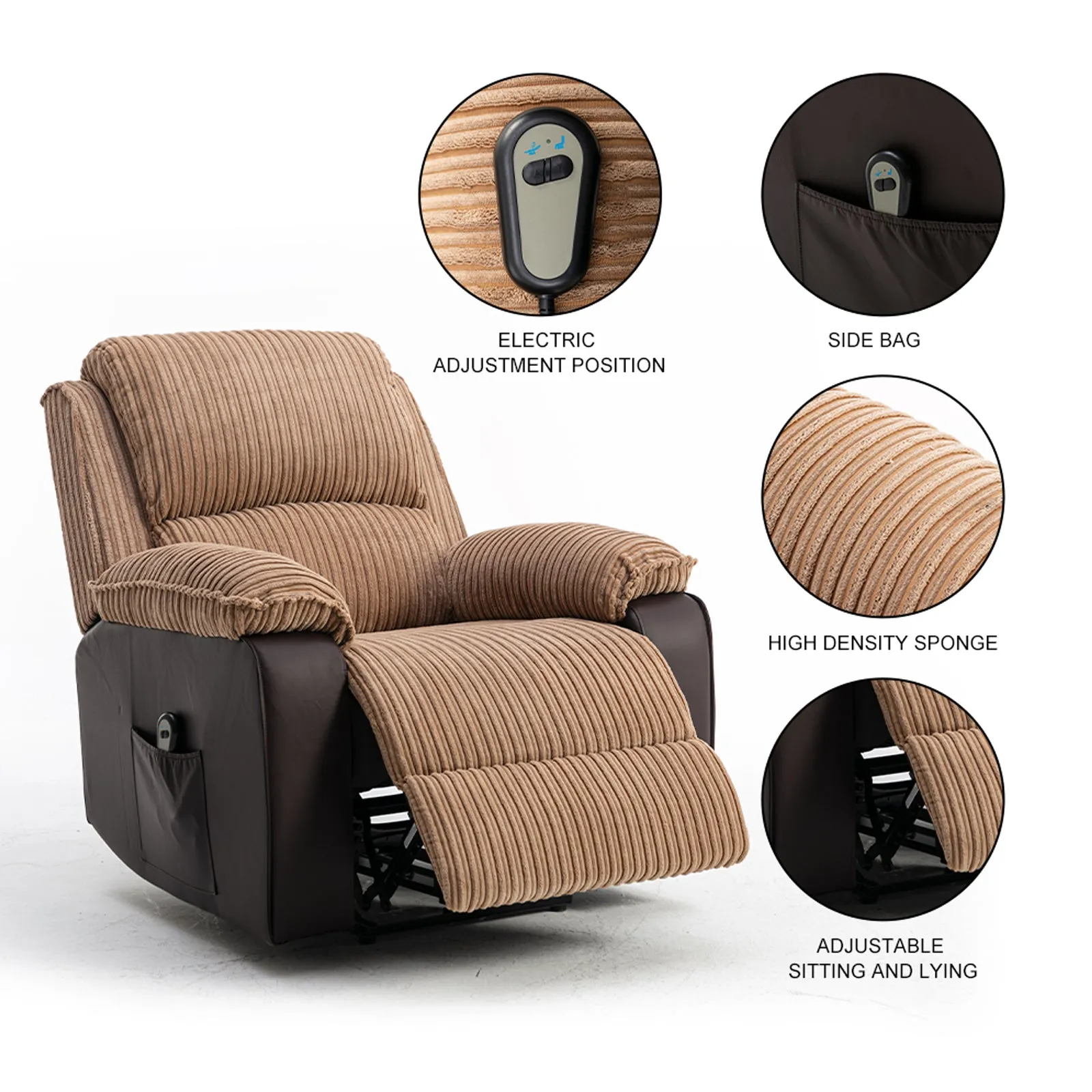 Fabric Upholstered Recliner, Brown