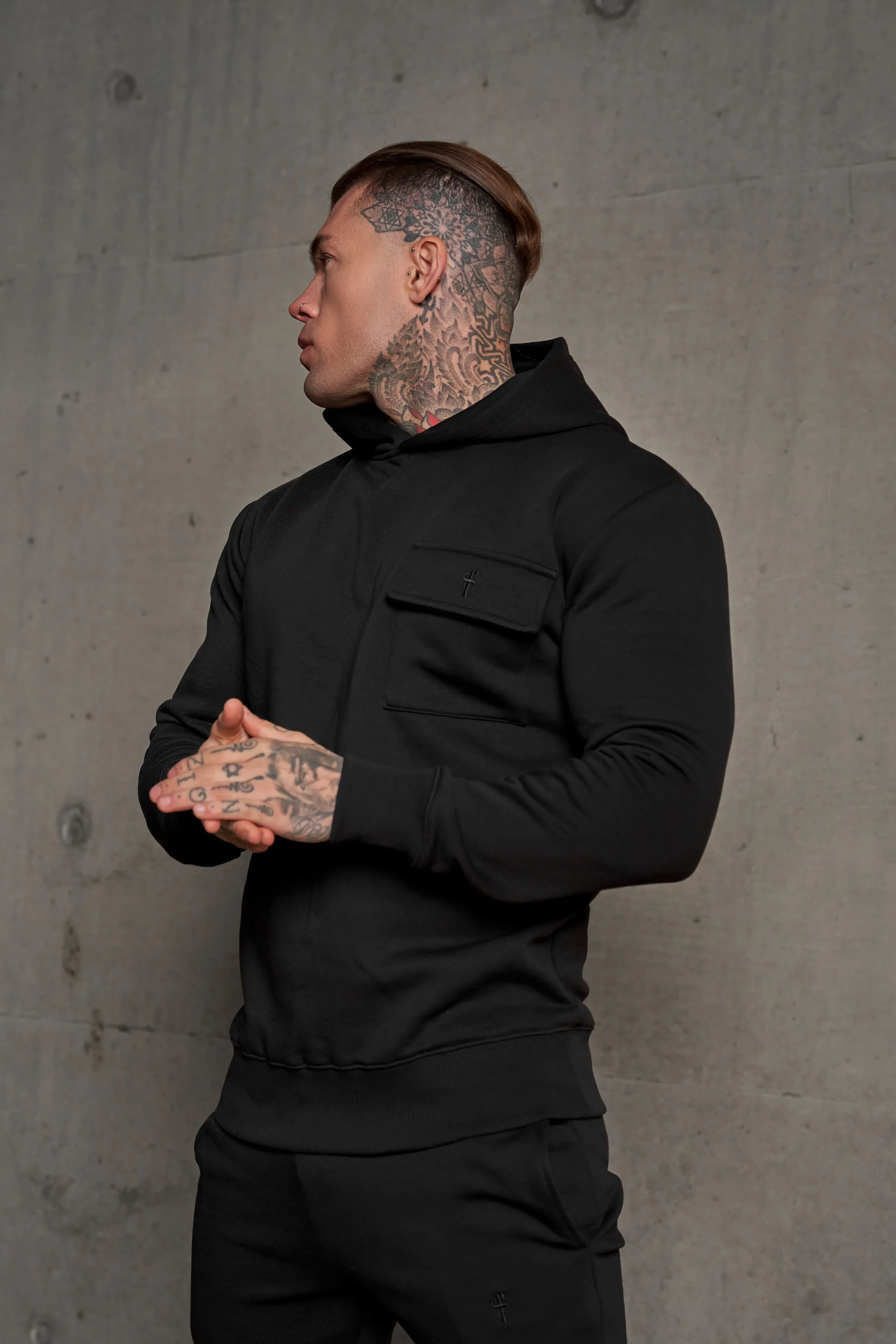 Father Sons Black Cargo Hoodie With FS Embroidery - FSH929