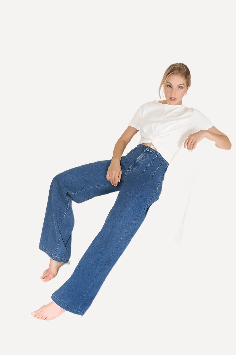 Flared High Waist Pin Tuck Jeans