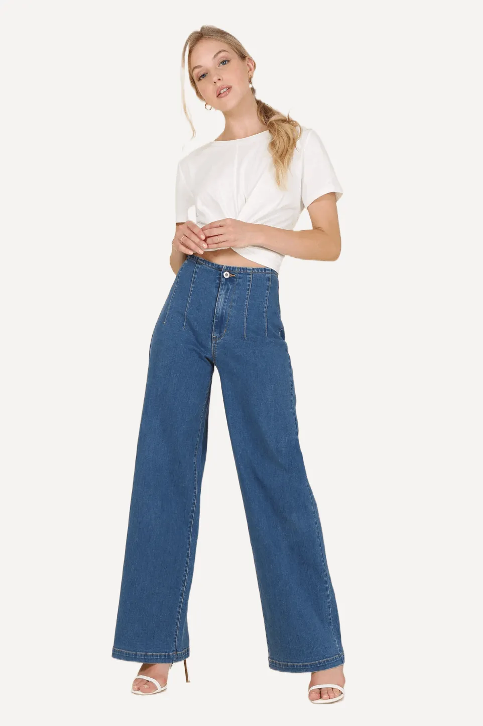 Flared High Waist Pin Tuck Jeans