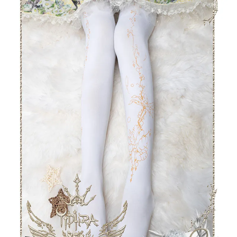 Flower Feather ~ Pantterned Lolita Pantyhose Gothic 120D Women's Tights