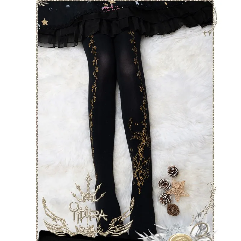 Flower Feather ~ Pantterned Lolita Pantyhose Gothic 120D Women's Tights