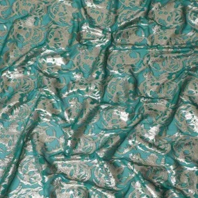 Forest green Premium pure silk chiffon fabric with gold metallic lurex in abstract design-D17224