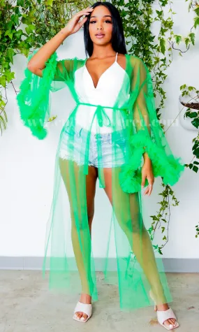 Frill Sheer Transparent Kimono - Green FINAL SALE