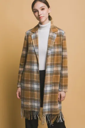 Fringed Plaid Coat