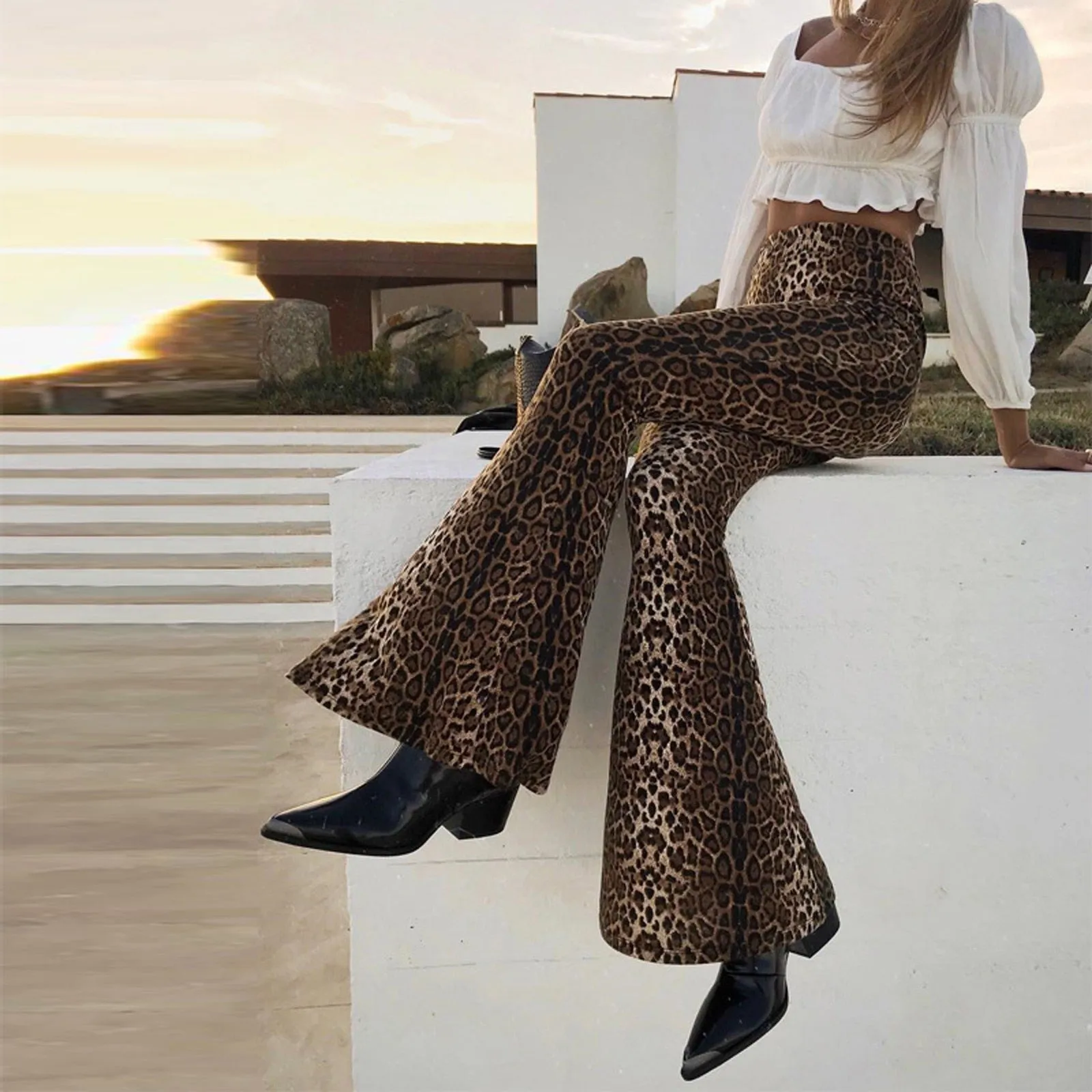 Funki Buys | Pants | Women's Leopard Print Stretch  Flared Pants