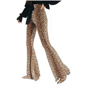 Funki Buys | Pants | Women's Leopard Print Stretch  Flared Pants