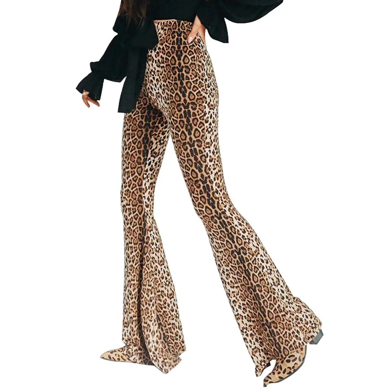 Funki Buys | Pants | Women's Leopard Print Stretch  Flared Pants