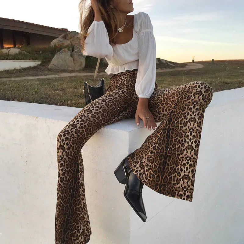 Funki Buys | Pants | Women's Leopard Print Stretch  Flared Pants