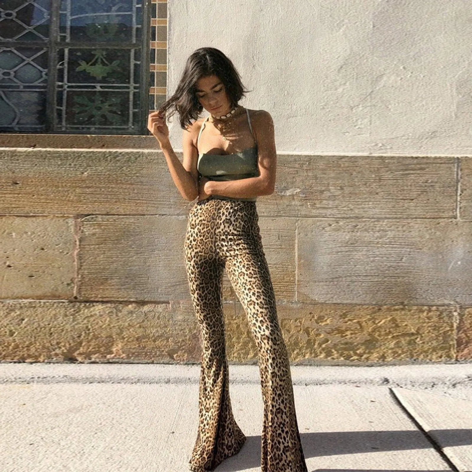 Funki Buys | Pants | Women's Leopard Print Stretch  Flared Pants