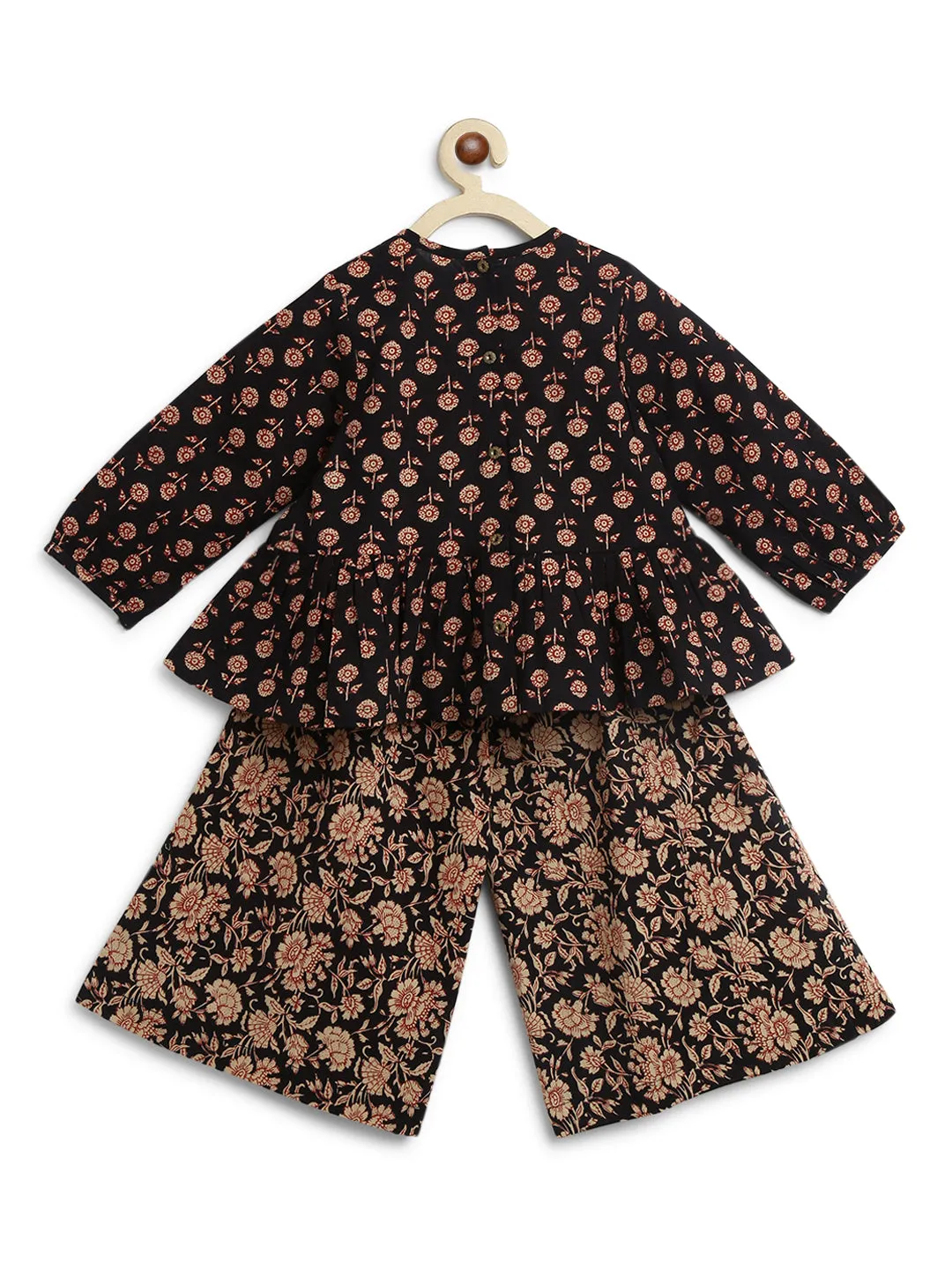 Girls Indie Print Cotton Co-ord Top Pant Set - Black