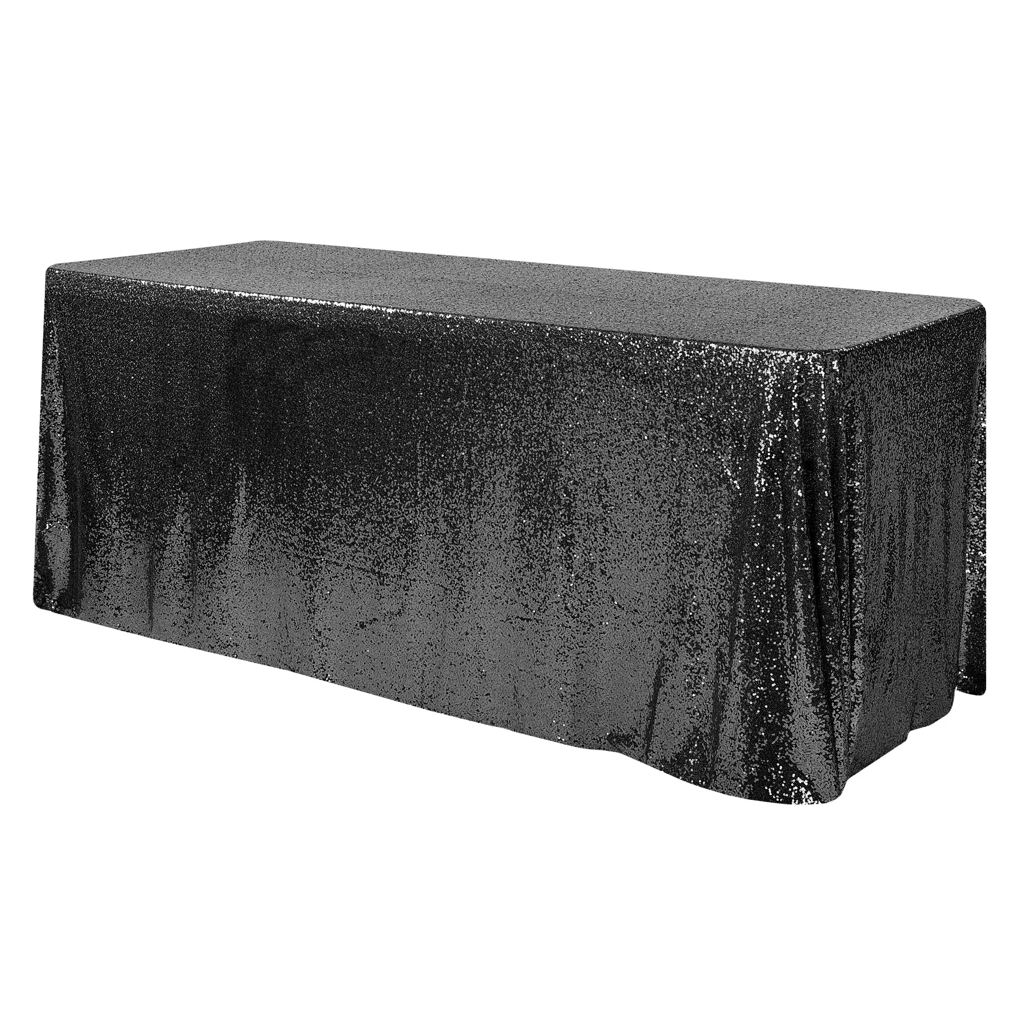 Glitz Sequin Mesh Net Tablecloth  90"x132" Rectangular -  Black