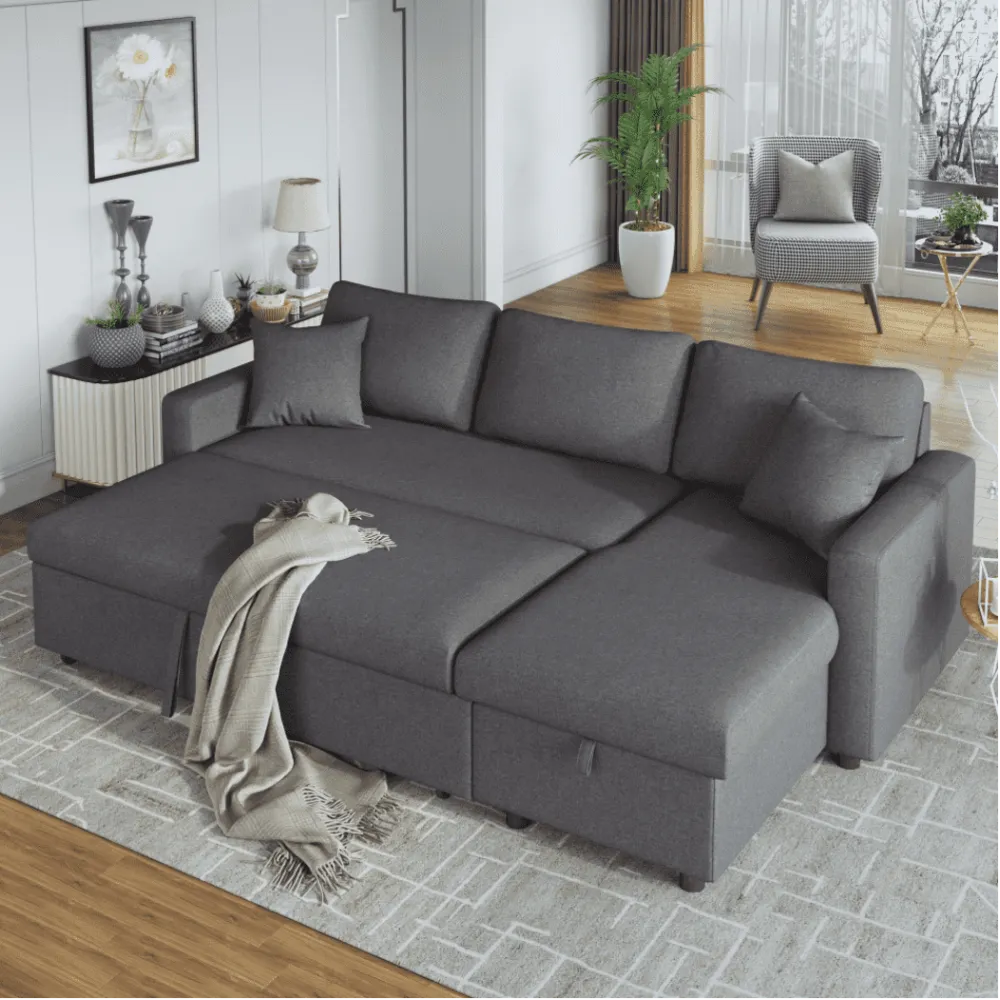 Glossy L-Shaped Sectional Storage Sofa Cum Bed