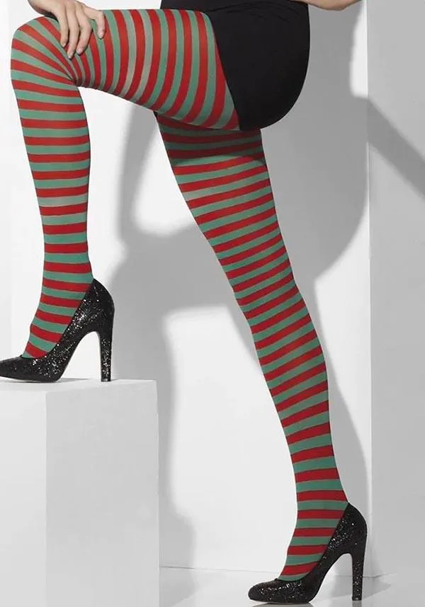 Green & Red Stripe Opaque | TIGHTS