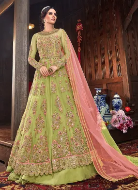 Green Floral Anarkali Style Lehenga/Pant Suit