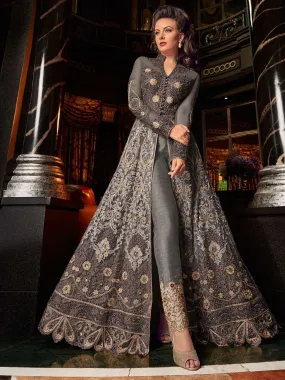 Grey All With Golden Embroidered Lehenga/Pant Suit