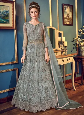 Grey Embroidered Slit Style Anarkali Lehenga Suit