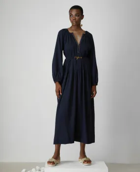 HAND EMBROIDERED LONG KAFTAN "MYKONOS" MIDNIGHT BLUE