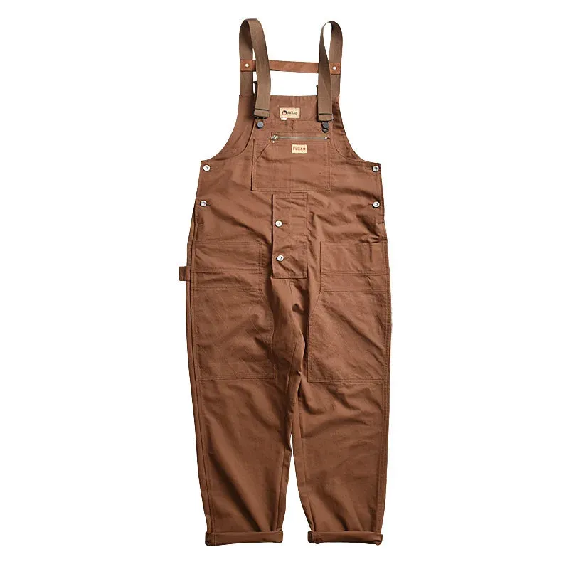 High Quality Khaki Multi Pocket Tool Strap Pants Men's Workwear Fashion One Piece Pants Ins Fashion Jumpsuit Y5504