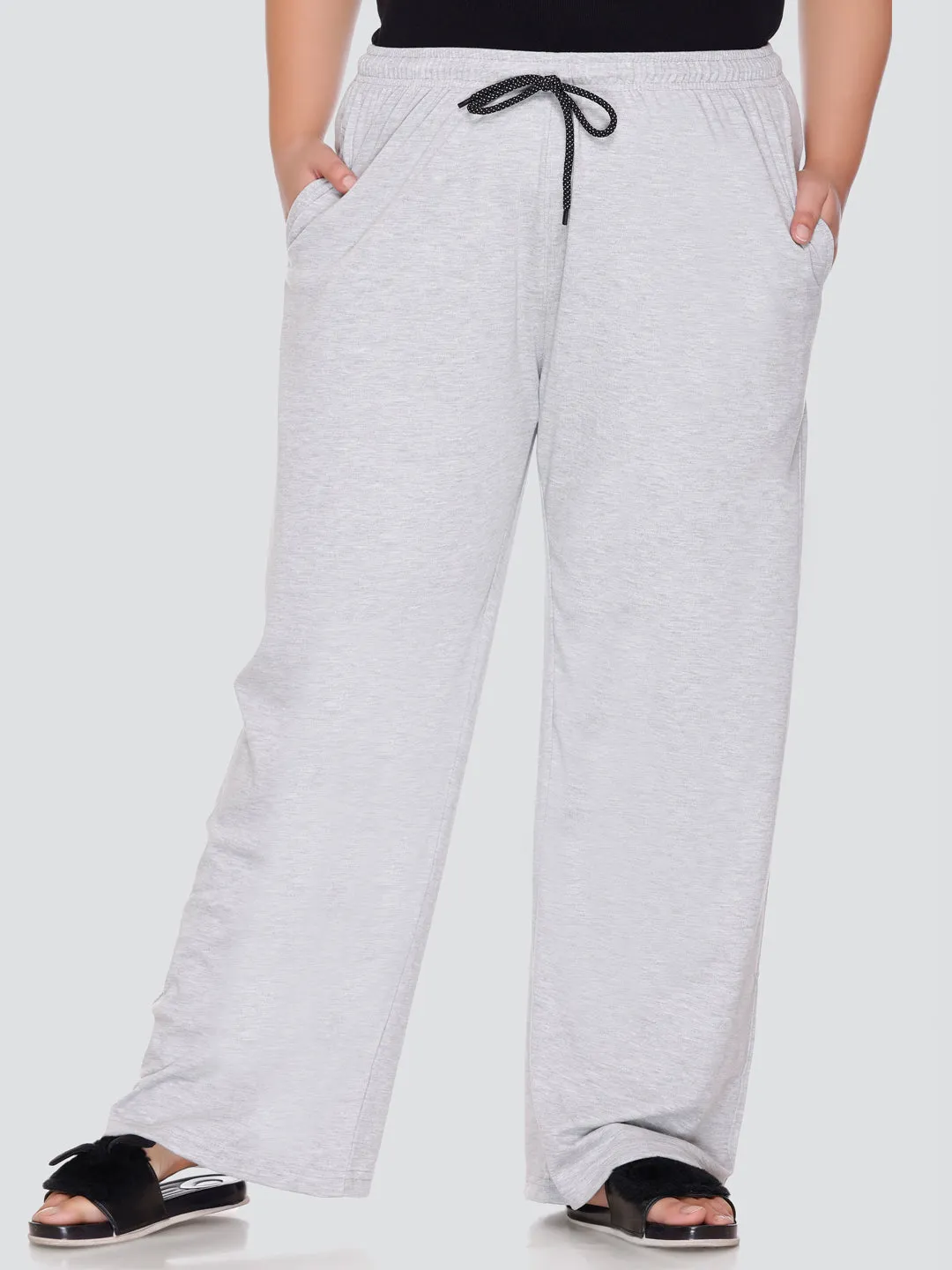 High Rise Cotton Straight Grandma Grey Trackpants (Available in Plus Size)