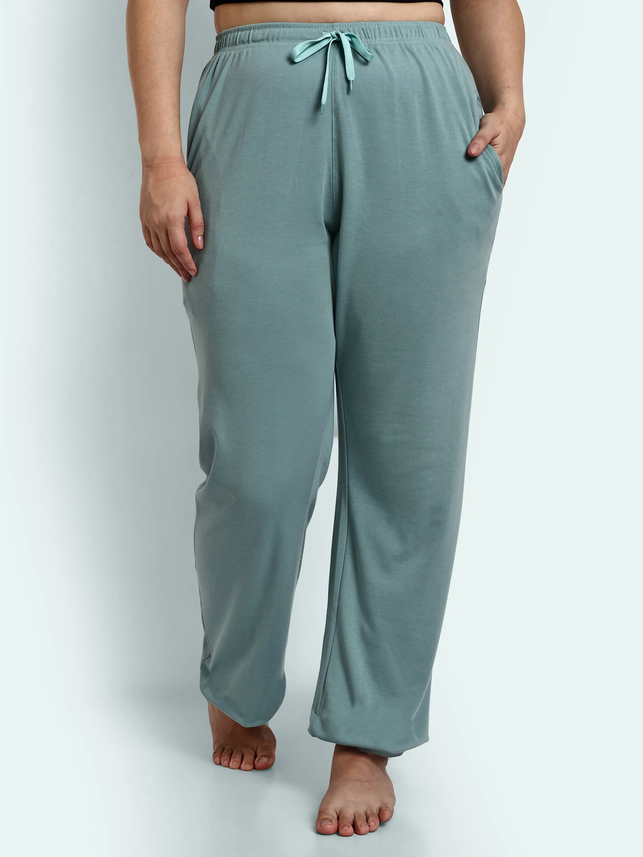 High Rise Cotton Straight Sage Trackpants(Available in Plus Size)