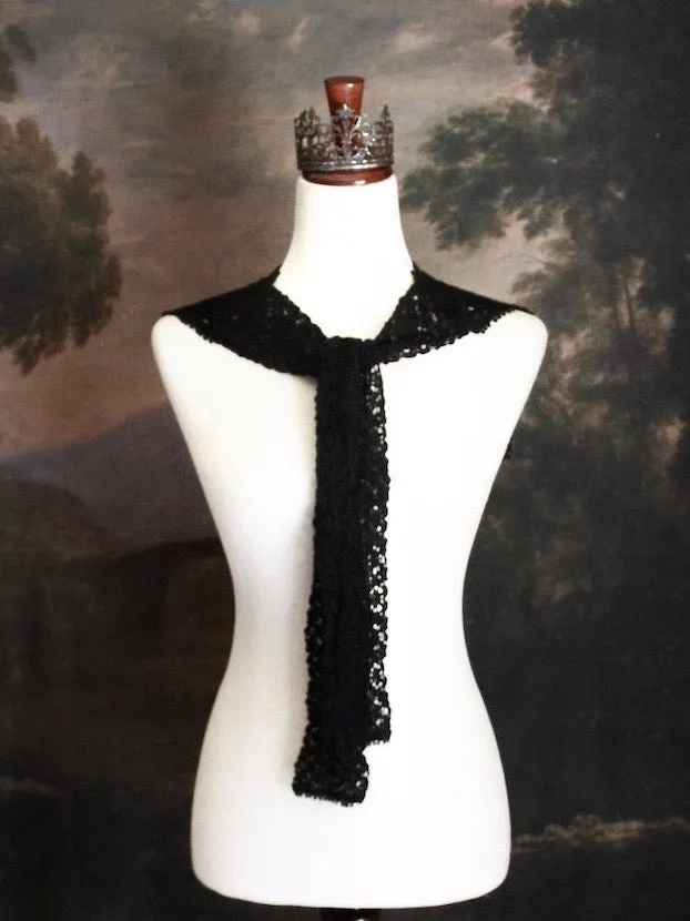 Historically Inspired Floral Crochet Folk Shawl / Capelet in Gothic Black