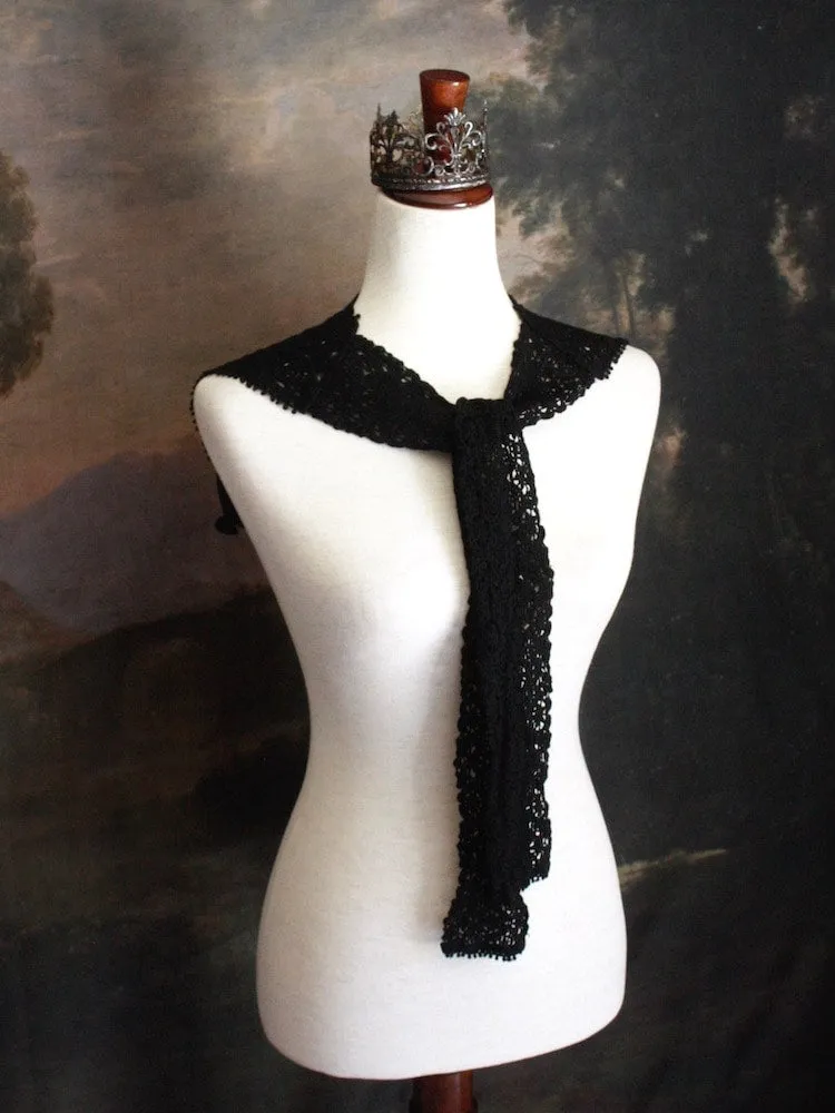 Historically Inspired Floral Crochet Folk Shawl / Capelet in Gothic Black