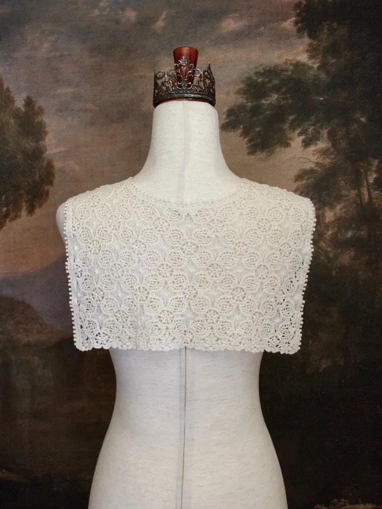 Historically Inspired Floral Crochet Folk Shawl / Capelet in Ivory