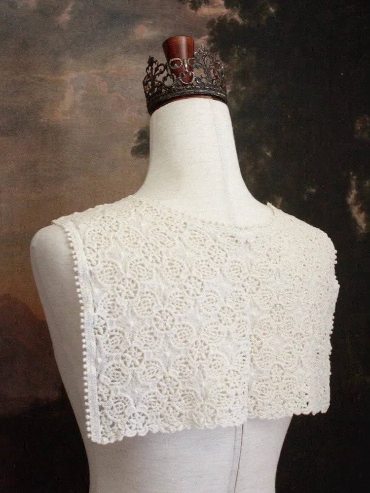 Historically Inspired Floral Crochet Folk Shawl / Capelet in Ivory