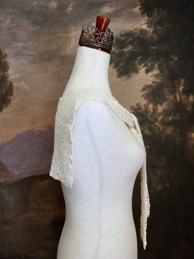 Historically Inspired Floral Crochet Folk Shawl / Capelet in Ivory