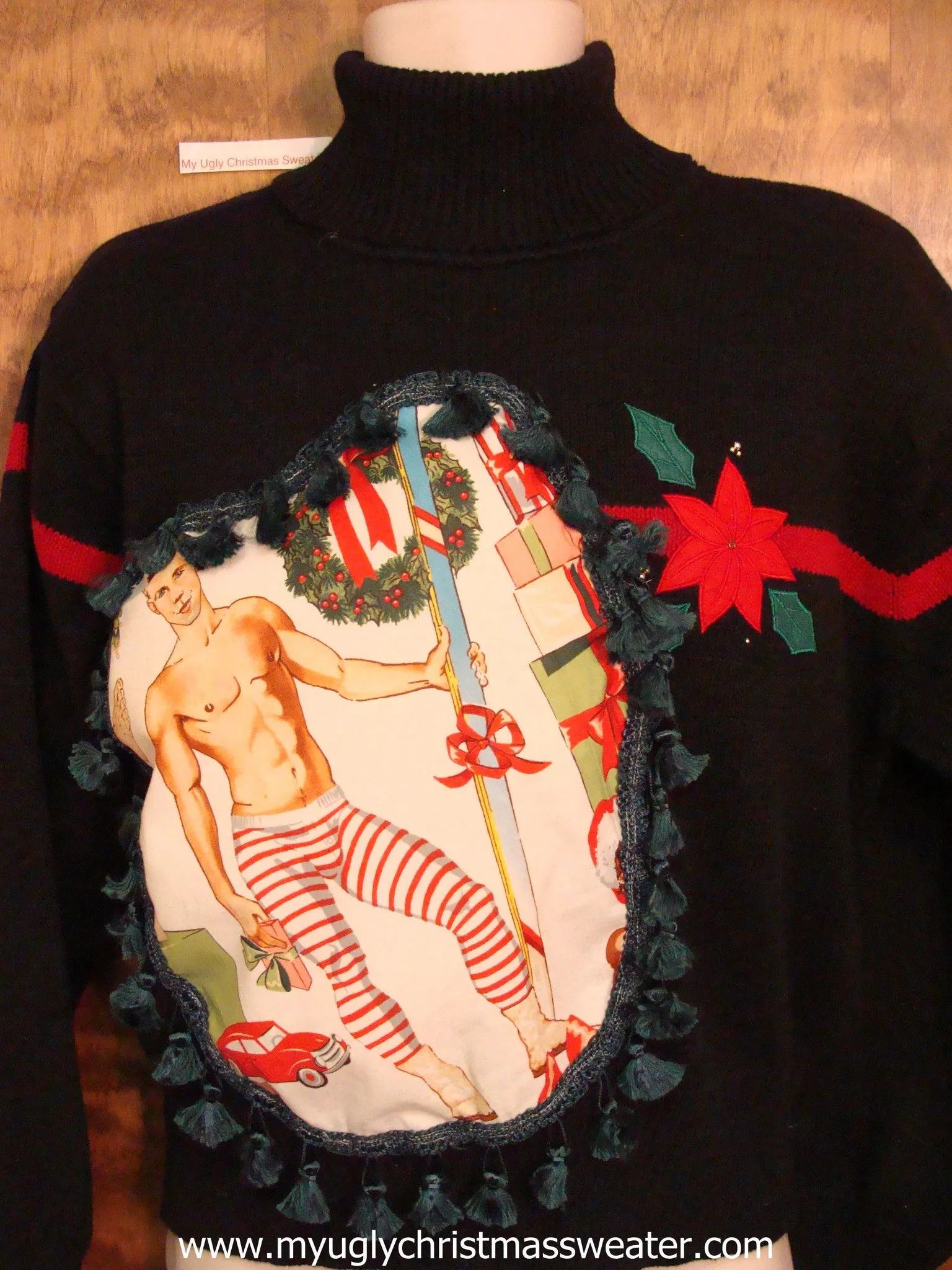 Hottie Guy Ugly Christmas Sweater Poinsettia Pullover