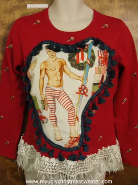 Hottie Guy Ugly Christmas Sweater with Fringe