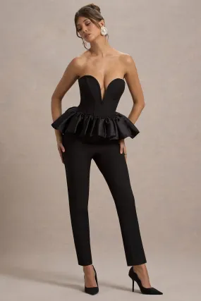 Idaho | Black Sweetheart Corset Jumpsuit With Satin Peplum